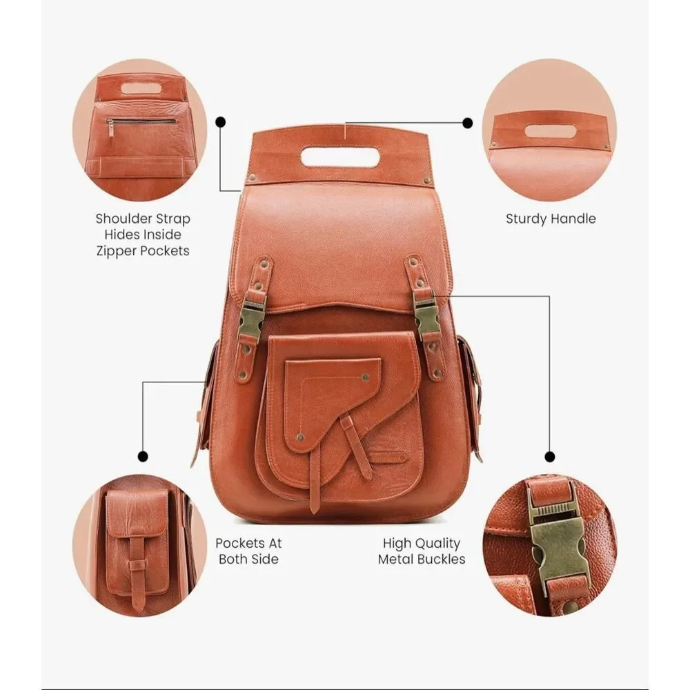 Handmade World Full Grain Leather Backpack for Men – 17” laptop, bag Busines Tra
